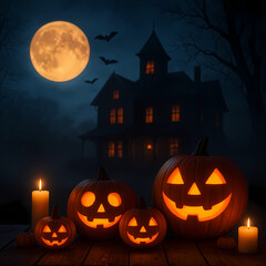halloween background with pumpkin and bats
