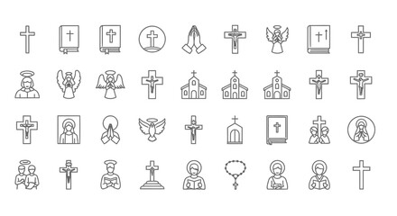 Fototapeta premium Set of 40 Christian religion line icons vector