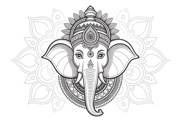 Elegant Ganesha Illustration A Black and White Line Art Depiction of the Hindu Deity
