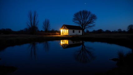 Fototapeta premium The beauty of reflection under the starry sky