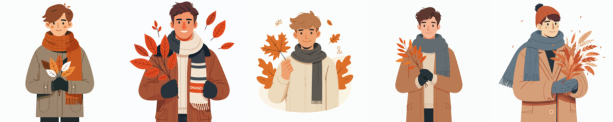 vector of a half body man celebrating autumn