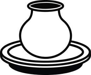 pottery wheel with clay pot forming line art vector