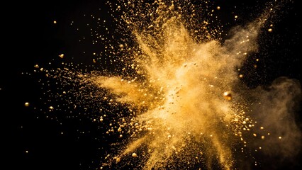 Golden explosion abstract dust particles on black background design