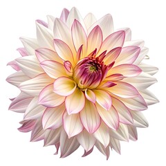 Fototapeta premium Cactus Dahlia Striking and Dramatic Garden Bloom with Long Spiky Petals in Radiant Multicolored Layers on Pure White Background, Conveying Freshness, Bold Energy, and Natural Elegance