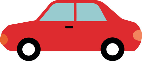 Red Compact Car Illustration with Black Wheels and Blue Windows