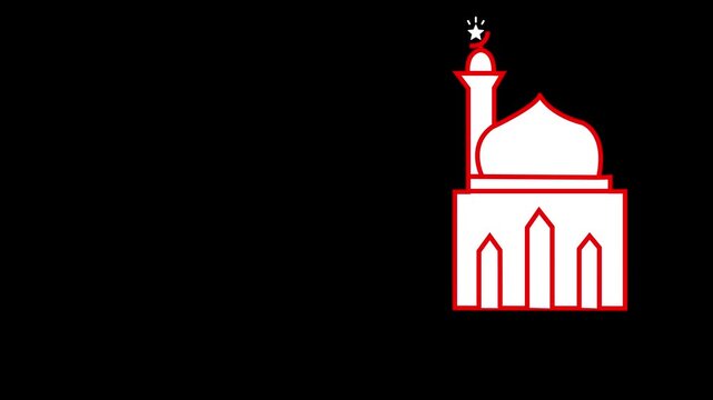masjid icon animation on black background, Transparent color masque icon animation. Mosque icon animation in flat line style islamic design
