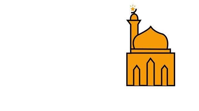 masjid icon animation on black background, Transparent color masque icon animation. Mosque icon animation in flat line style islamic design
