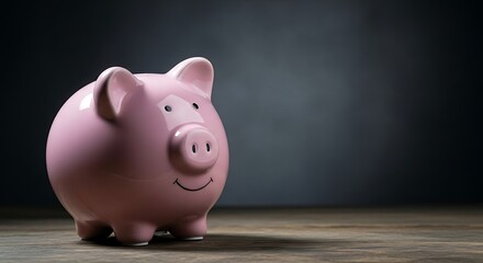 A Pink Piggy Bank Sits on a Wooden Surface with a Dark, Blurry Background, Symbolizing Savings and Financial Security