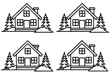 Cozy Cabin in Snow – Line Art
