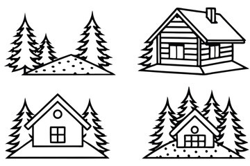 Cozy Cabin in Snow – Line Art