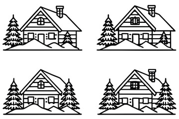 Cozy Cabin in Snow – Line Art
