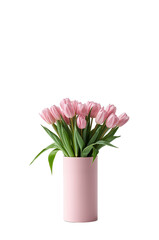 Obraz premium Elegant pink tulips in a vase against a black background creating a minimalist aesthetic