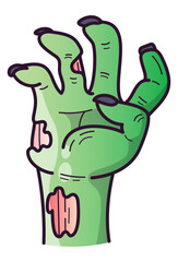 Cartoon Zombie Hand Illustration for Halloween – Creepy Green Monster Arm Clipart
