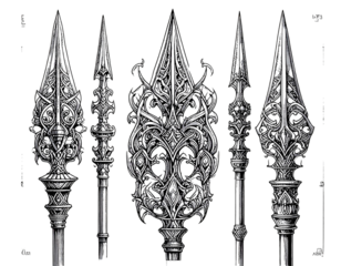 Decorative vector illustration of ornamental spear designs featuring intricate patter