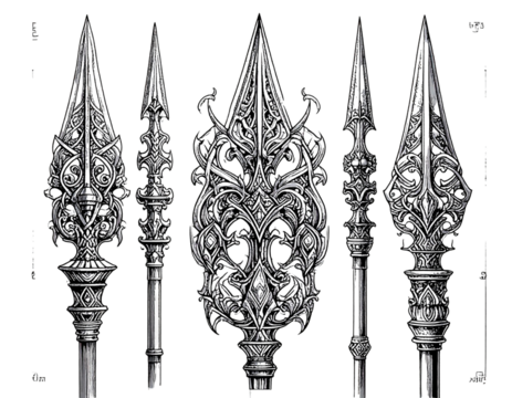 Decorative vector illustration of ornamental spear designs featuring intricate patter