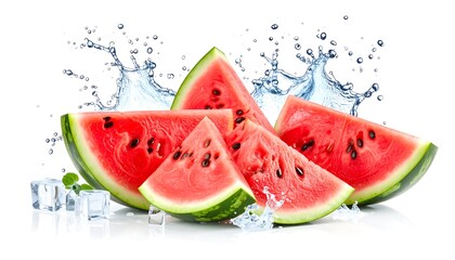 Watermelon slices with water splashes