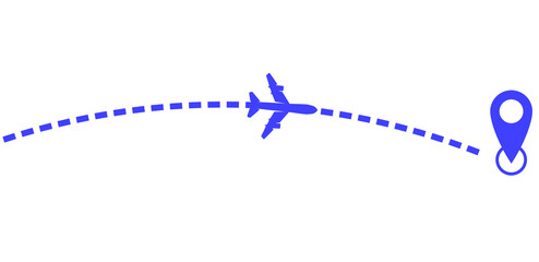 Fototapeta premium Blue airplane route to the pin point transparent background