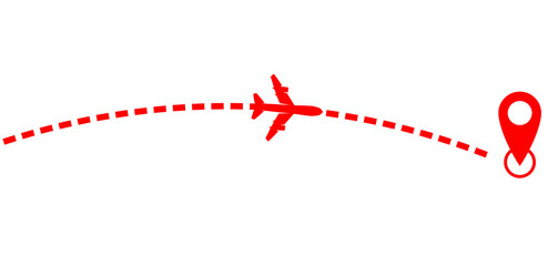 Obraz premium Red airplane route to the pin point transparent background