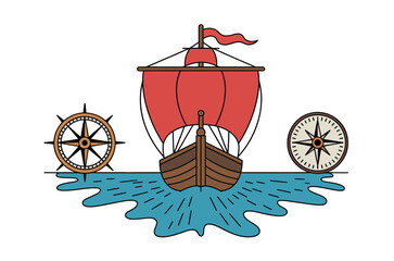 Cartoon Illustration of a Majestic Sailing Ship on Sunny Seas