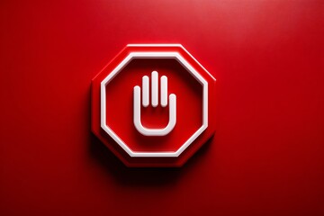 Red polygon stop hand icon for work authority safety design 
