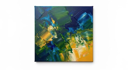 Impasto painting of green, blue and yellow shades