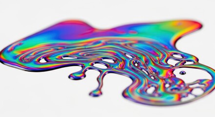 Fototapeta premium Iridescent multicolored fluid abstractly spills on a neutral surface, creating vibrant swirling patterns