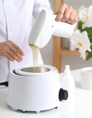 Wax being poured into a warmer
