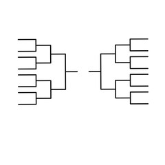 vector document icon, A minimalist tournament bracket diagram on a white background. The structure is symmetric with two main sections, each containing eight slots arranged in a hierarchical manner. 