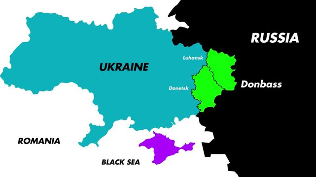 4K Map Animation Of Ukraine And Russia Conflict Highlighting Donbass Region Luhansk And Donetsk Using Pulsing Location Pin