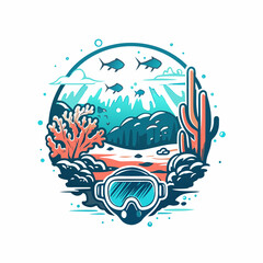 Underwater Diving Scene with Coral and Fish