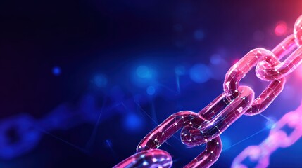 Fototapeta premium Close-up of a glowing digital chain link symbolizing connectivity and security in a futuristic setting