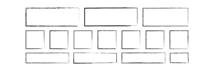 Black ink brush frame collection. Grunge square and rectangle frames. Grunge frame, painted ink stamp banner frame. Grunge border decoration vector illustration