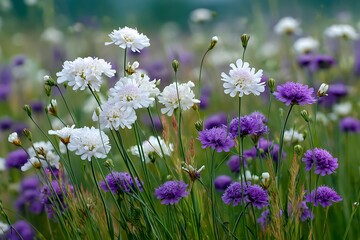 Fototapeta premium Light and magenta blooms in delicate jade pasture 