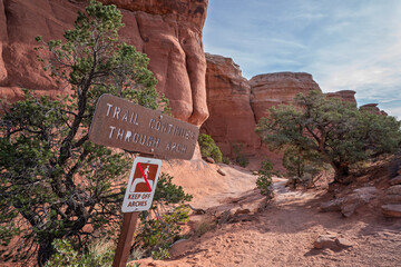Arches National Park - Trial sign and PSA Warning
