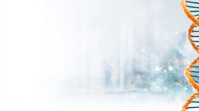 Abstract representation of DNA strands with a blurred laboratory background, symbolizing genetic research advancements - Powered by Adobe