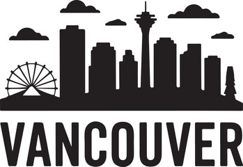Naklejka premium Vancouver Skyline and Landmarks Silhouette | Black Vector Design on White Background, Minimal Style