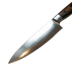 Gleaming steel kitchen knife dark wood handle chef knife