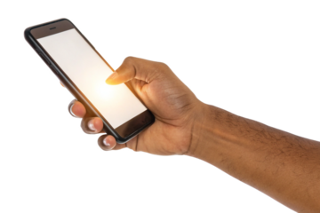 A Person Using a Smartphone with Their Finger Touching the Screen isolated on a transparent background