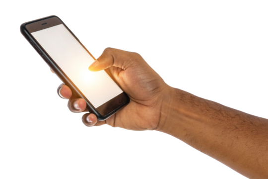 A Person Using a Smartphone with Their Finger Touching the Screen isolated on a transparent background