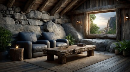 A realistic high-definition photo of a home theater room with recliner chairs and large screen.