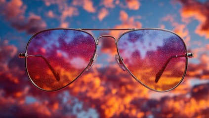 Aviator sunglasses reflecting a vibrant sunset sky (1)