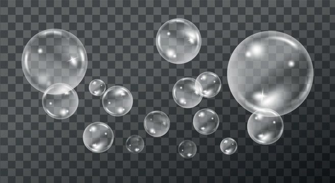 Realistic 3D soap bubble floating with transparent background water foam balloon, glossy sphere, and clean PNG rendering for design and decoration