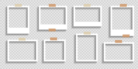 Realistic polaroid empty photo frame mock up with shadow Vector illustration