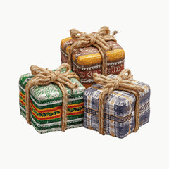 Three Wrapped Gifts with Rustic Twine and Festive