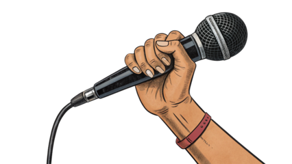 A Hand Holding a Microphone for a Live Performance or Speech isolated on a transparent background