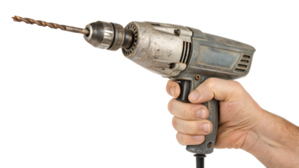Hand Holding a Powerful Electric Drill for Construction and DIY Projects