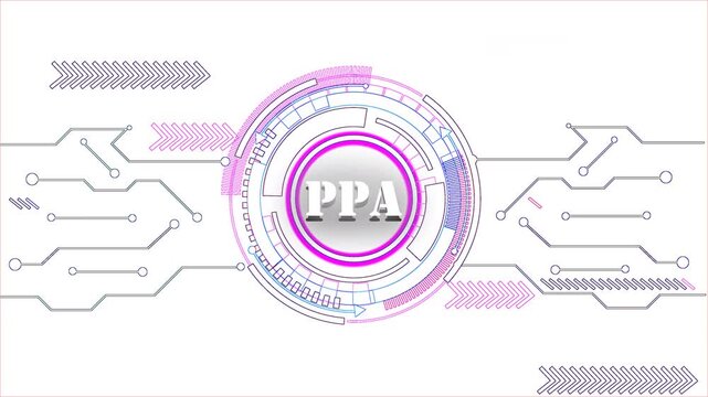 The Futuristic Digital PPA Text Showcasing A Cyber Technology SEO Interface. At The Center, The Glowing SEO Is Encircled By Neon Concentric Rings, Resembling A Head Up Display HUD.