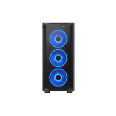 Sleek Gaming PC Tower with Vibrant Blue LED Fans