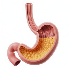 Pink stomach with yellow food digestive system anatomy