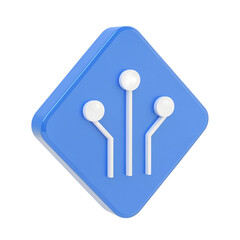 Abstract geometric icon featuring three white lines emerging from a blue diamond shape